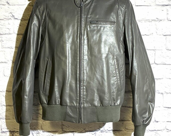 Vintage Berman’s Gray Leather Bomber Jacket Men’s 38 Made Korea Moto 80s