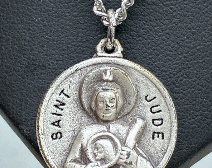 Vintage Creed St Jude Medal Necklace 18” Silver Tone Catholic Religious Pendant