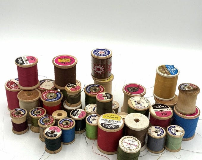Vintage Wood Spool Thread Lot ~35pc Coats & Clark’s Talon