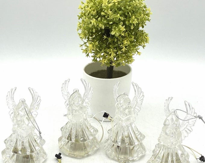 Vintage Clear Acrylic Angel Christmas Ornaments Set 4 Lighted Untested