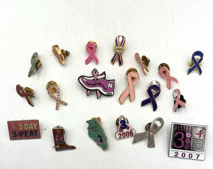 Lot 21 Breast Cancer Awareness Ribbon Lapel Pins Komen 3-Day 2006 2007