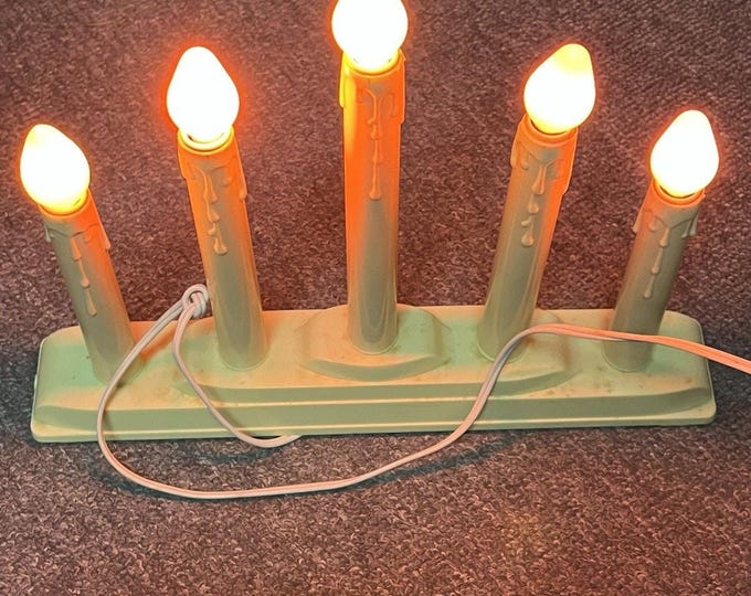 Christmas Holiday Window 5 Candle Lights Candelabra Electric Orange Bulbs