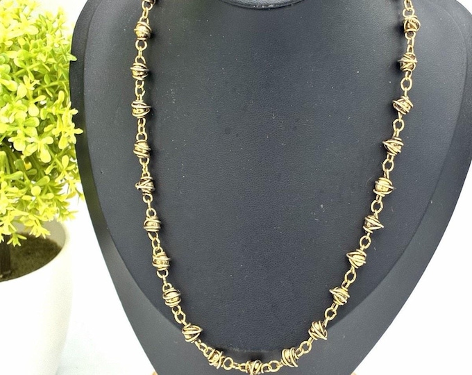 Vintage Gold Tone Wire Wrapped Bead Station Necklace 17 Inch