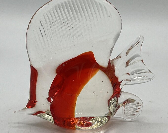 Hand blown Red Clear Glass Fish Paperweight Lovely