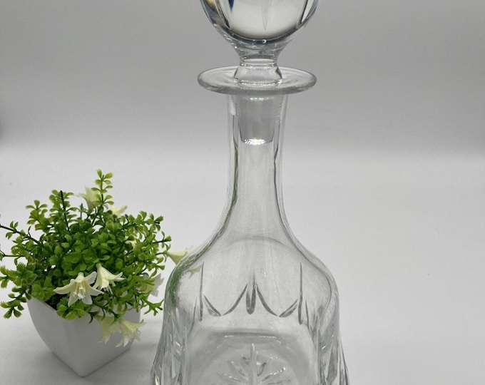 Heavy Lead Crystal Decanter Carafe Vintage Portugal 13” W/ Stopper Hand Made