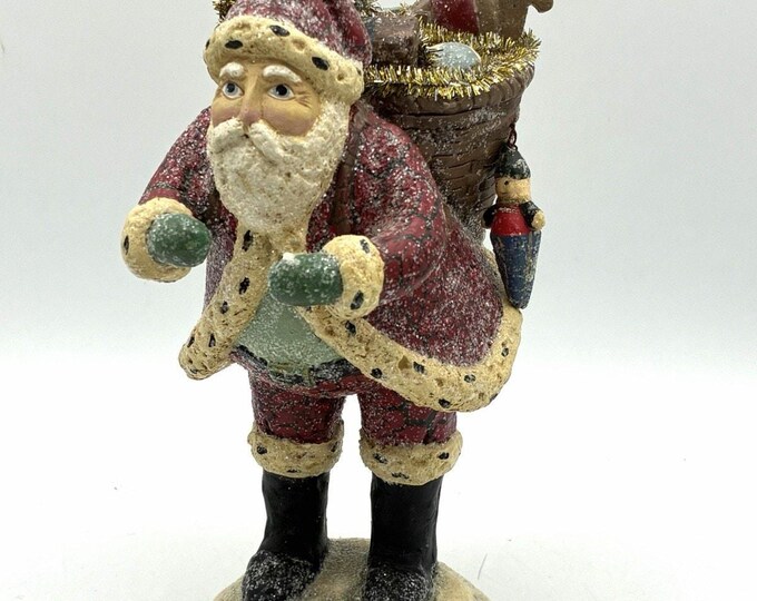 Vintage Department 56 Santa Figurine Toy Basket Horse Tree Christmas CJF