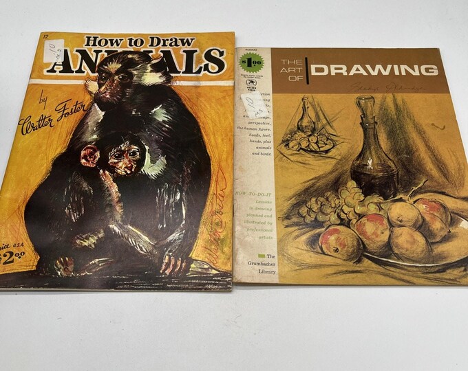 Vintage Lot 2 Art Instruction Books Walter Foster Animals Grumbacher