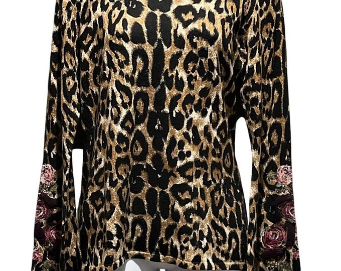 INC Animal Print Embroidered Bell‑Sleeve Top – Boho Statement Blouse – Women’s M