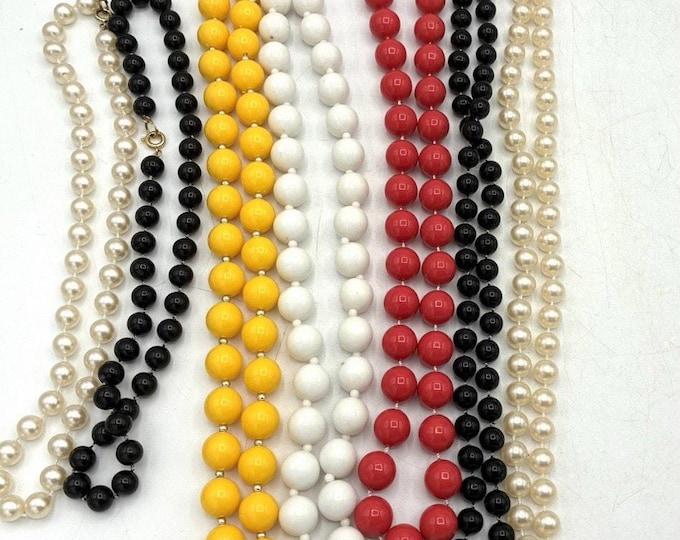 Vintage Rainbow Beaded Necklace Lot 7 Colorful Costume Jewelry 16-30in