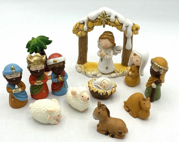 Miniature Nativity Set – Resin Christmas Manger Scene with Wise Men & Angel
