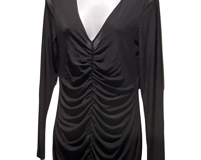 NWT INC Black Ruched Mesh Dress – Long Sleeve Bodycon Style – Women’s M