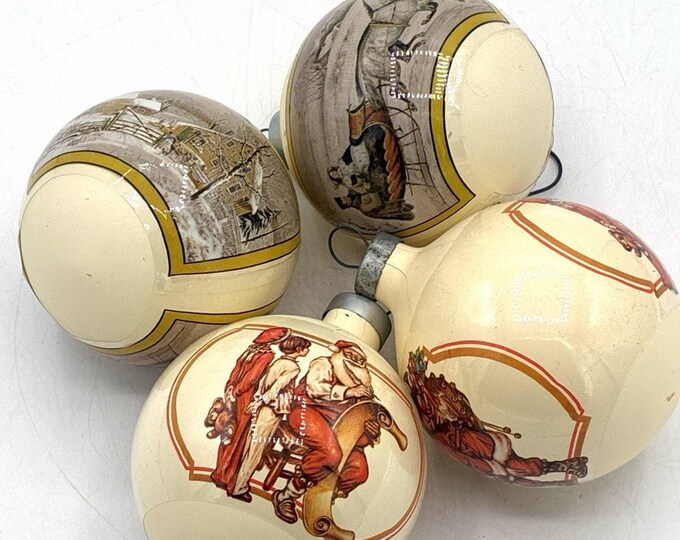 Vintage Rauch Set of 4 Scenic Glass Christmas Ornaments Victorian Germany
