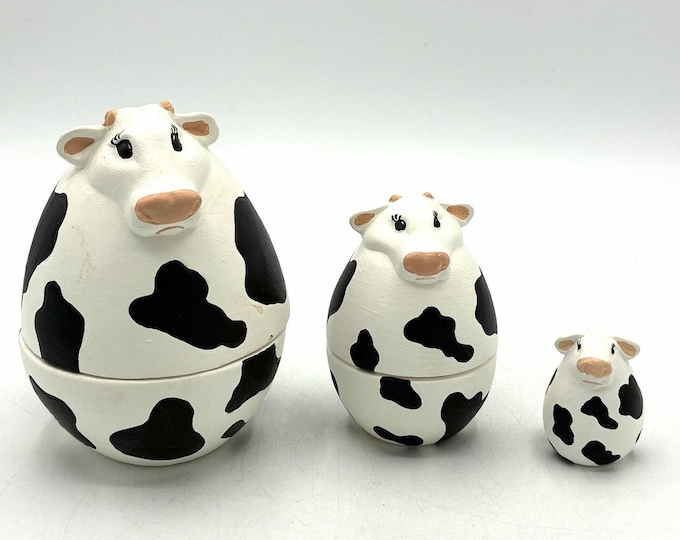 Vintage Ceramic Nesting Cow Dolls Set of 3 Holstein Farmhouse Decor