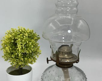 Vintage Lamplight Farms Hobnail Bubble Glass Oil Lamp w/ Chimney