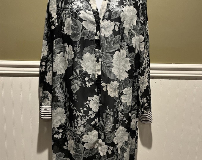 International Concepts Duster Dress Womens M Floral Black White Semi Sheer