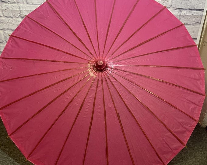Pink Paper Bamboo Vintage Parasol Umbrella Decorative Traditional Asian Style