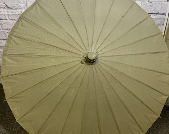 Beige Sage Green Paper Bamboo Vintage Parasol Decorative Traditional Asian Style