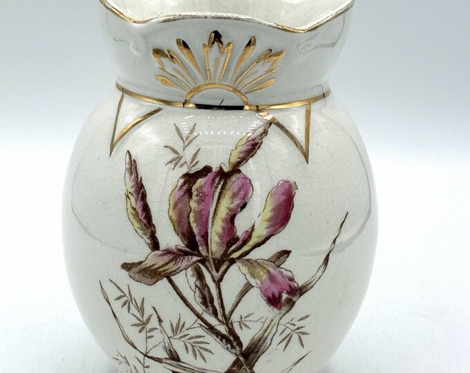 Antique Mercer Pottery Iris Gold Gilt Aesthetic Movement Vase Victorian AS IS