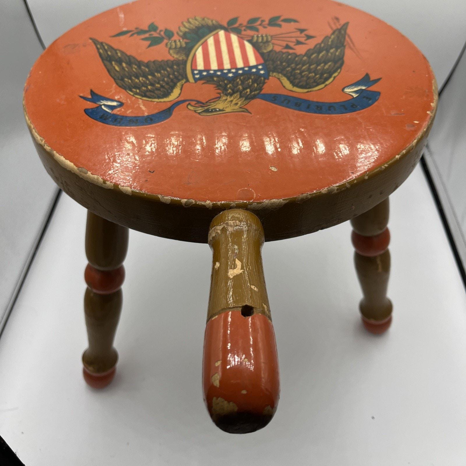 1950's Vintage Americana Rustic 3-leg Wooden Milking Stool With
