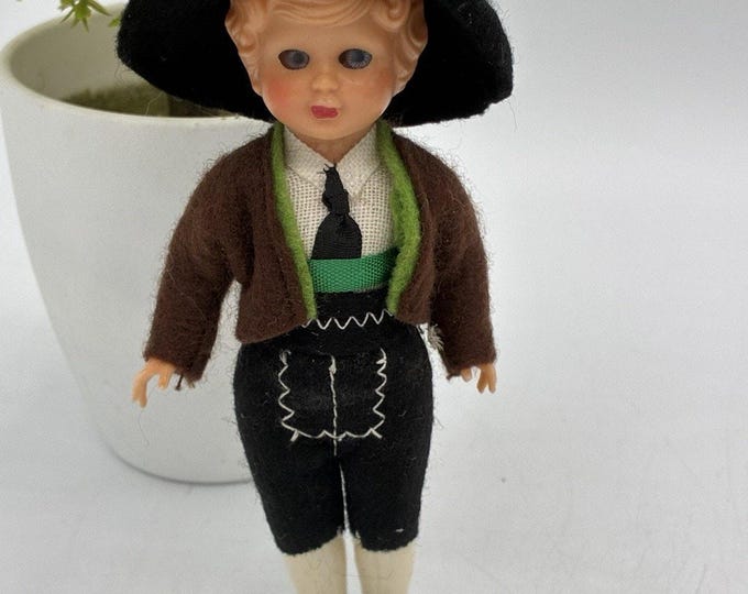 Vintage European Folk Costume Doll 5” Sleep Eyes Traditional Dress