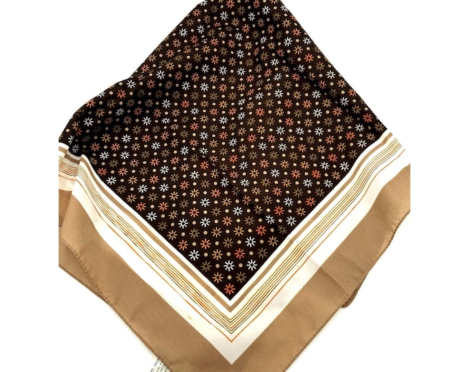 Vintage Boselli Italy Scarf 26” Brown Orange Mod Floral Geometric Square