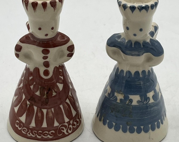 Set Of 2 Hallstatt Keramik 3” Figure Candle Holders Vintage Austrian Folk Art