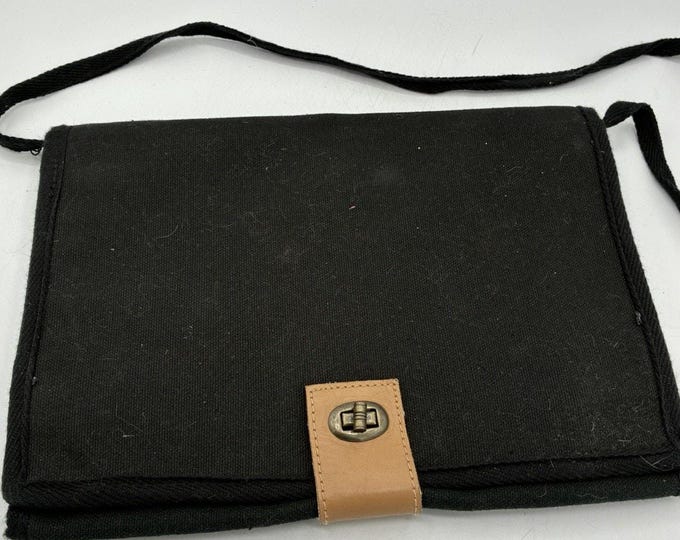 Vintage Cassette Tape Holder Carrying Case Black Canvas Crossbody 4 Tapes Taiwan