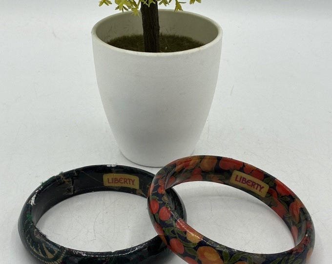 Liberty of London Fabric Bangle Bracelet Lot 2 Floral Fruit Print AS-IS Wear