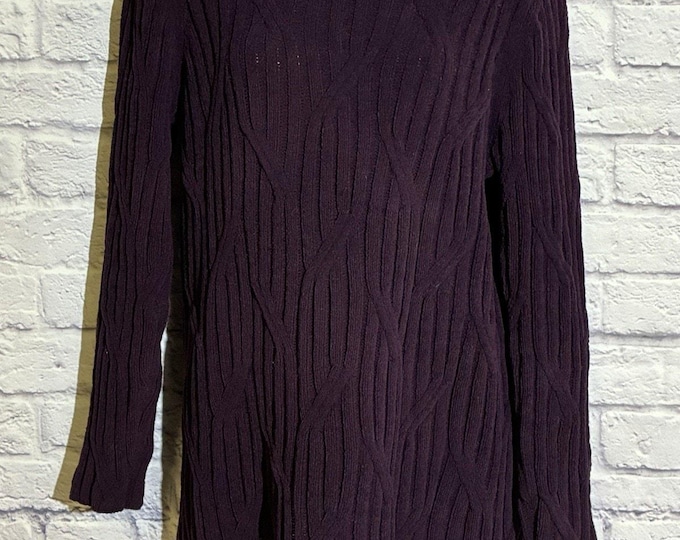 J Jill Womens M Purple Eggplant Cable Knit Texture Pullover Sweater Chenille