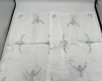 Vintage White Cotton Linen Blend Embroidered Hemstitch Dresser Scarf Set of 2