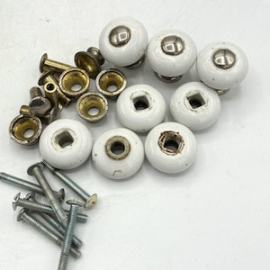 Juego de 8 pomos de porcelana blanca vintage para armarios con herrajes de 1 pulgada.