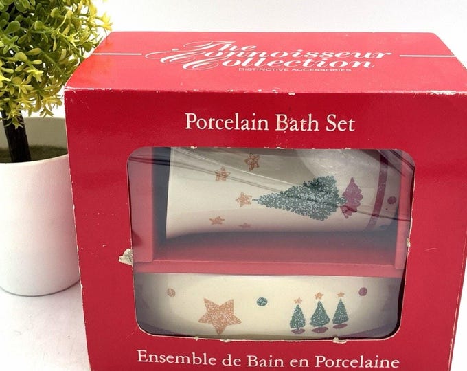 Connoisseur Collection Porcelain Christmas Bath Set NIB Japan Higbees Vintage
