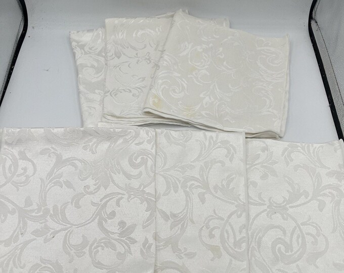 Vintage Jacquard Damask Napkins – Set of 6 Off‑White 16” Cloth Table Linens, Elegant Woven Pattern