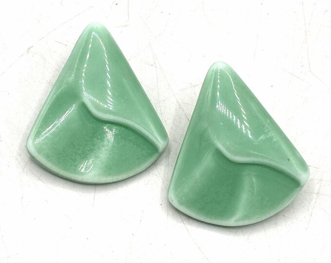 Vintage 1980s Mint Green Geometric Statement Earrings Oversized Pierced Mod