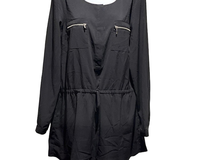 INC Black Button‑Front Tunic with Zipper Pockets – Women’s Size 10