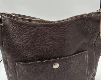 Borsa a tracolla Coach in pelle martellata marrone – Fodera viola – Modello F10891 – Borsa a spalla