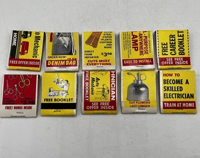 Lot 10 Vintage Ohio Match Company Matchbooks Mail Order Ad Novelty Yellow Red St
