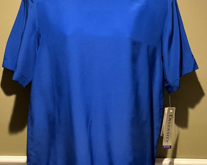 Vintage Diversity Royal Blue Silk Blouse NWT Petite Small Short Sleeve