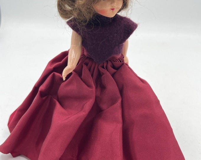 Nancy Ann Album of Americana Mary Todd Lincoln Doll 6” Burgundy Dress Hat
