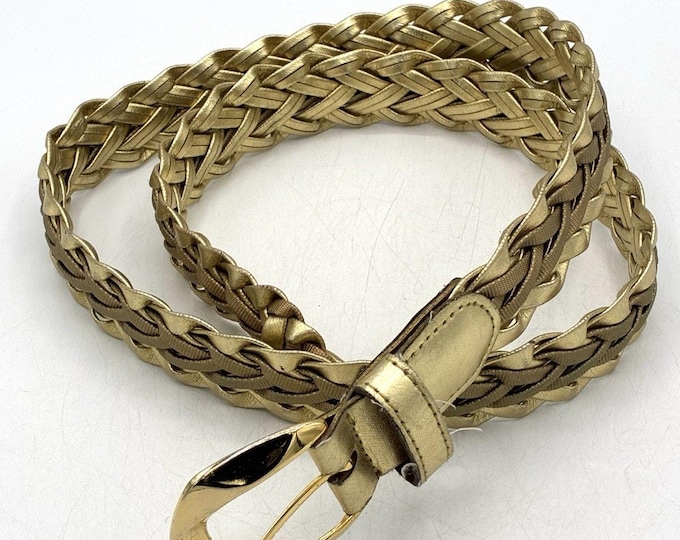 Vintage Gold Metallic Braided Belt Woven Statement Belt 38 Inch Max
