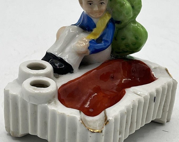 Vintage Lusterware Japan Mini Ashtray Cigarette Holder Boy Sombrero Cactus 3”