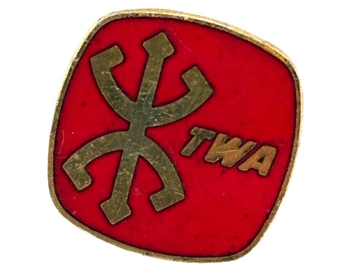 Vintage TWA Trans World Airlines Red Enamel Logo Lapel Pin Airline Aviation