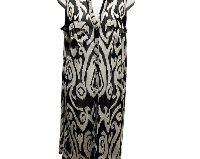 International Concepts Duster Dress Womens M Black White Semi Sheer Cover up