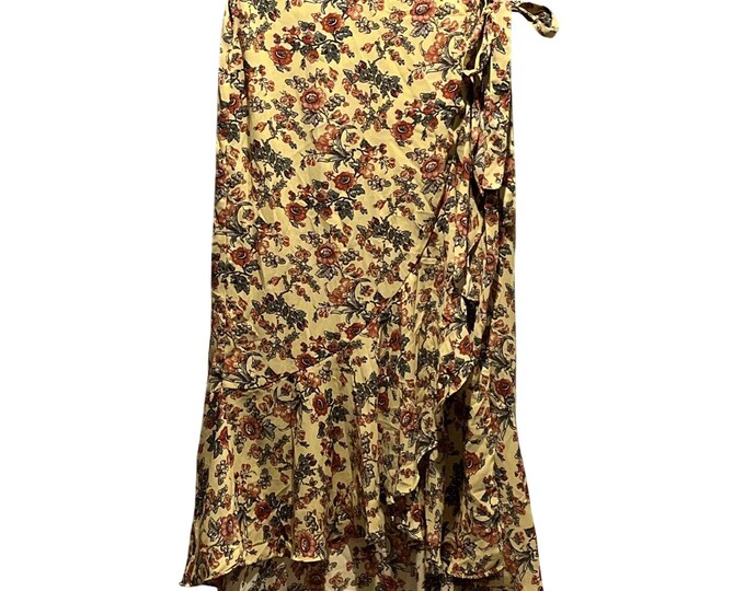 Max Studio Yellow Floral Ruffled Wrap Skirt M NWT Long Boho Lightweight