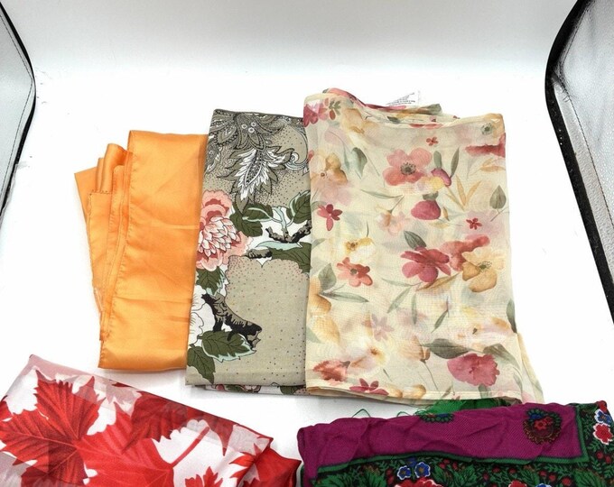 Lot of 5 Women’s Fashion Scarves Floral Roses Canada Orange Boho Colorful