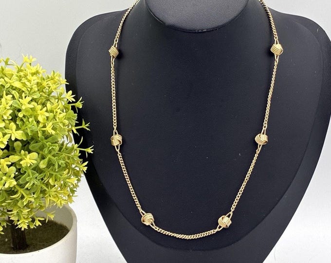 Avon Gold Tone Love Knot Station Necklace Curb Chain 16 Inch