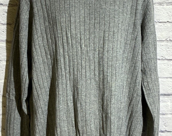 T Edwards Men XXL 100% Cashmere Sweater Gray Ribbed Crew Neck Pullover