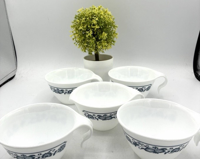 Vintage Corelle Old Town Blue Cups Set of 5 Spouted Cup Corning