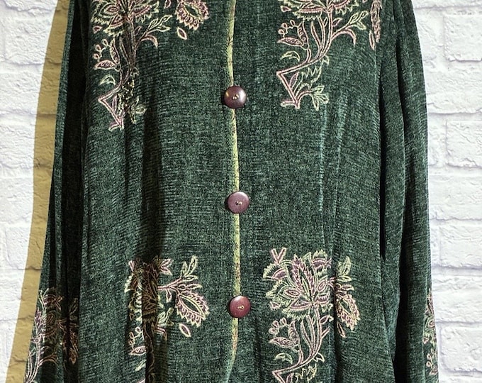 Retro Green Chenille Embroidered Jacket L NWT Brocade Trim India