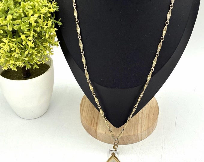 Saxony Swiss Made Diamond Shape Pendant Watch Gold Chain 26in Untested 1960s